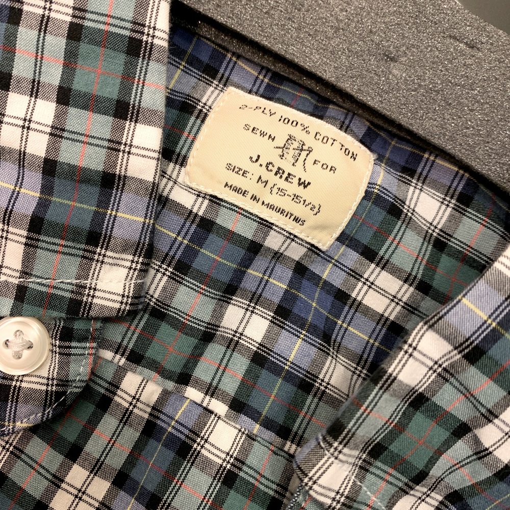Sewn For J. Crew Cotton Plaid Button-Up Shirt Green Blue Men’s Medium, EUC